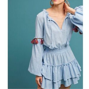 MISA Neila Balloon Sleeve Dress in Sky Blue